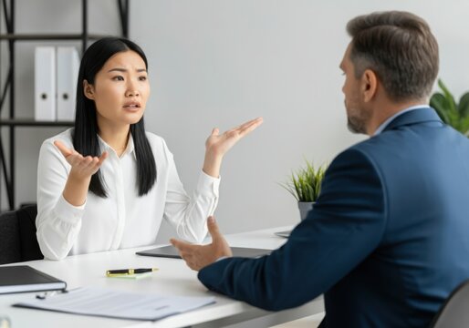 Businesswoman arguing with businessman during a difficult meeting in the office