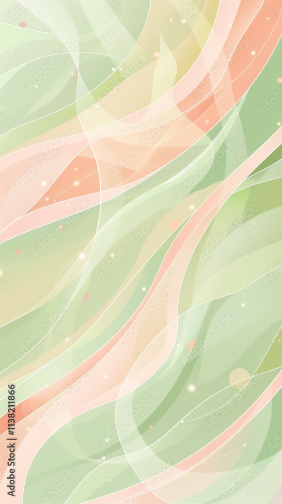Aufkleber creating a smooth blend of pastel green and pink stripes, forming a wavy pattern adorned with sparkl
