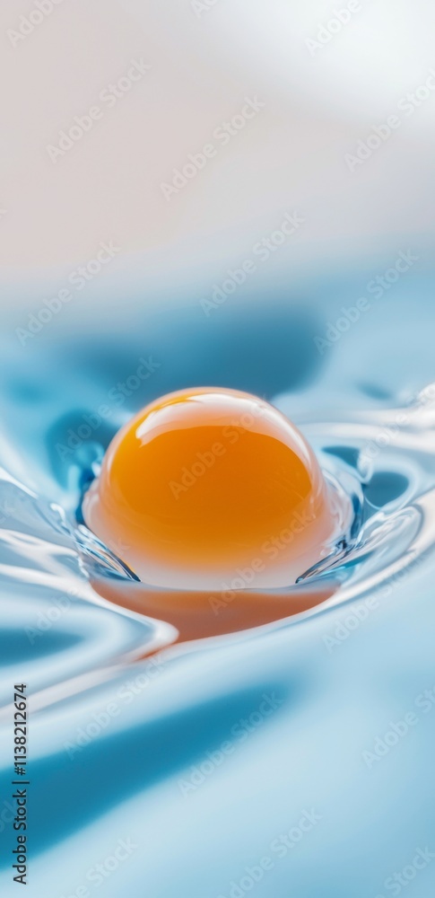 Aufkleber isolated egg yolk floats on a surface of vibrantly blue water, causing gentle ripples to emanate out
