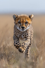 Obraz premium A cheetah sprinting across the savannah, symbolizing speed and agility