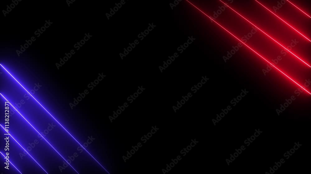 Poster abstract blue neon lights animated on a dark background. abstract neon lines moving up screen saver,