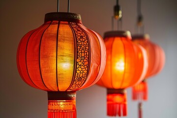 Traditional red lanterns illuminated for cultural celebration.