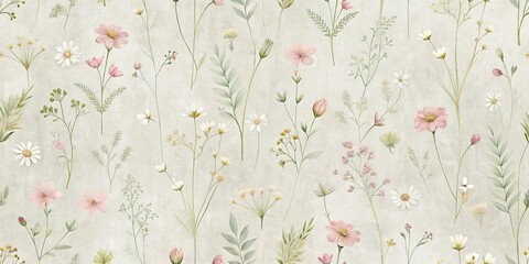 Elegant Pastel Floral Meadow Seamless Pattern Design for Fabric and Wallpaper