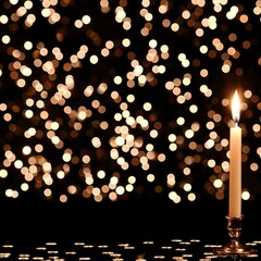 Illuminated Candle with Festive Bokeh Background