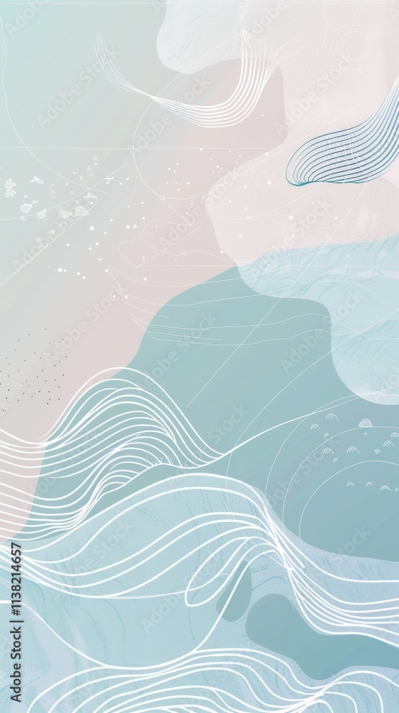 Poster soft pastel colors blend seamlessly, creating a calming and dreamy atmosphere with elegant lines and