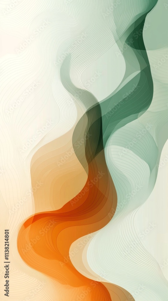 Poster Intertwining orange and green waves flow together seamlessly, creating a dynamic and visually captivating abstract composition that exudes modern elegance and vibrant energy