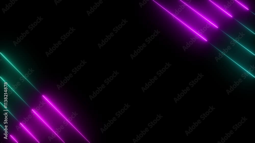 Aufkleber abstract blue neon lights animated on a dark background. abstract neon lines moving up screen saver,