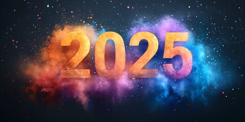 2025 new year word art design with vibrant  color background