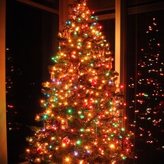 Illuminated Christmas Tree with Colorful Lights