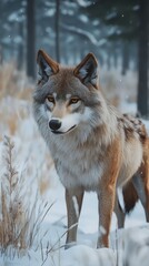 Obraz premium Wolf in the winter. wolf wallpaper. Ultra realistic. Photorealistic hypermaximalist hyper realistic fine detail