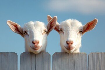goats at petting zoo, innocent goats poking their heads through a fence, delighting visitors with their playful behavior at the petting zoo