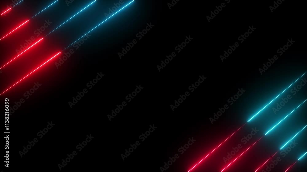 Aufkleber abstract blue neon lights animated on a dark background. abstract neon lines moving up screen saver,
