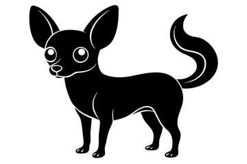 Chihuahua Silhouette Vector Illustration of a Tiny Dog Standing with Perky Ears and Curled Tail