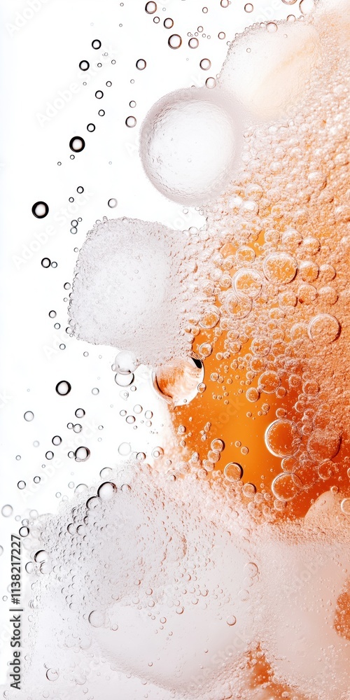 Poster a blurry image of bubbles with a white background. the bubbles are of different sizes and colors, cr