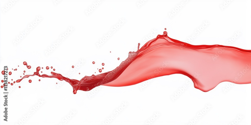 Poster a red splash of water is splashing across a white background. the splash is long and continuous, cre