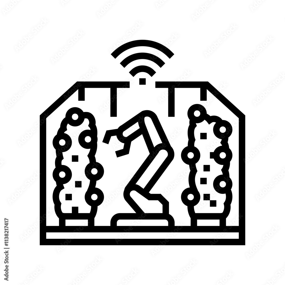 Poster automated greenhouse robot harvests line icon vector. automated greenhouse robot harvests sign. isol
