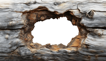 hole in the wood wall, hole break through wooden board plank, decor frame, white transparent background. cutout png