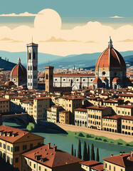 Fototapeta premium Italy: Poster Illustration Travel Print Decor Gift Paper Canvas Wall Retro Art