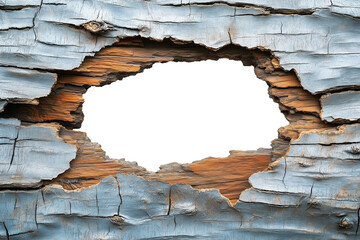 hole in the wood wall, hole break through wooden board plank, decor frame, white transparent...