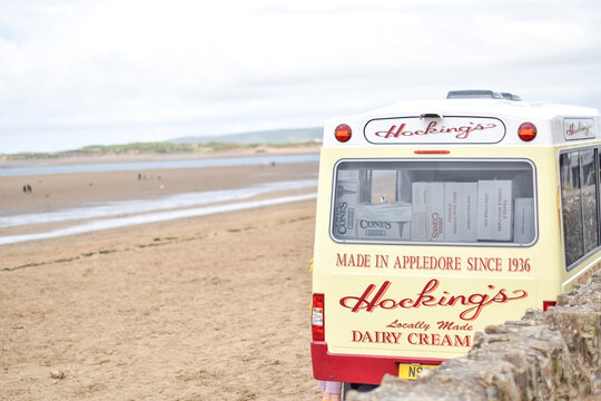 Instow, England- May 26, 2024; Image of Hocking's Dairy Cream Ices van in Instow, UK.