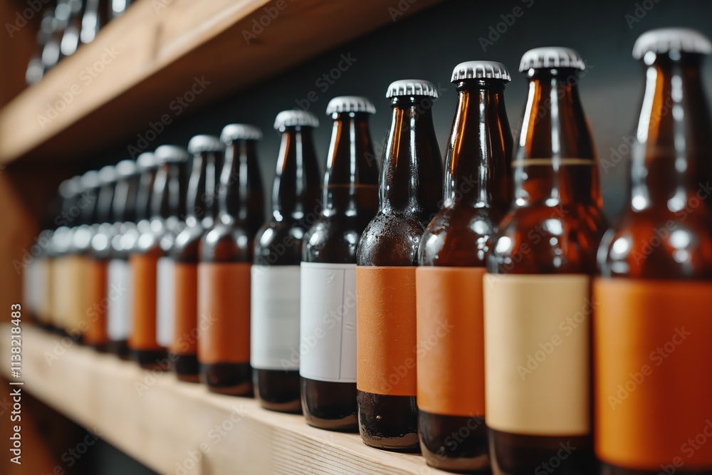 Aufkleber a row of beer bottles on a shelf, with some of them being labeled with the word 