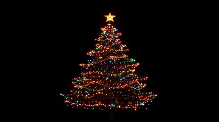 Shimmering LED Christmas tree overlay on a complete black background, creating a festive and glowing holiday atmosphere. Perfect for Christmas celebrations, winter season, and festive decorations.