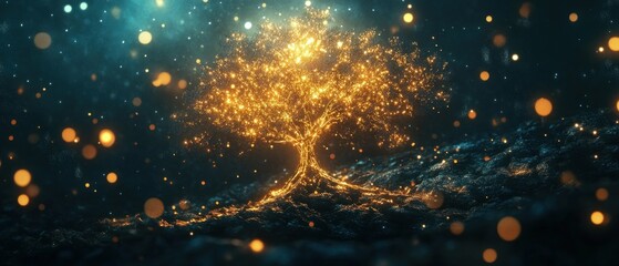 Glowing tree roots merging into a network of knowledge, representing foundational learning