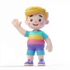 A 3D-rendered cartoon character waving with soft pop colors on a white background. 