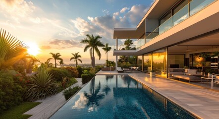 Sunrise Splendor: Luxury Villa with Modern Pool and Elegant Interior