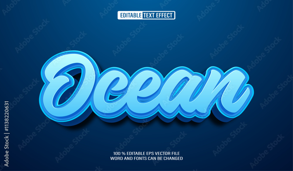 Aufkleber editable 3d text style effect - blue ocean text effect template