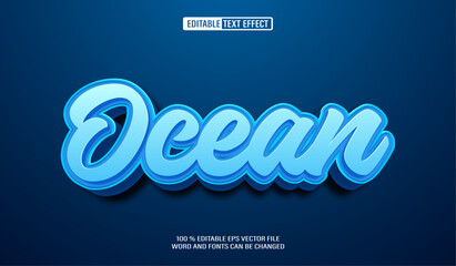 Editable 3d text style effect - Blue Ocean text effect Template