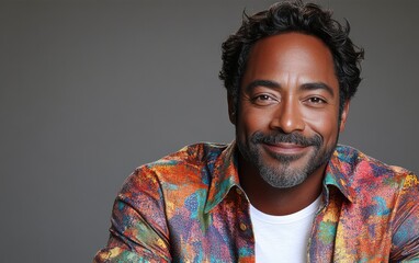 Africa American handsome man with a floral shirt in summer