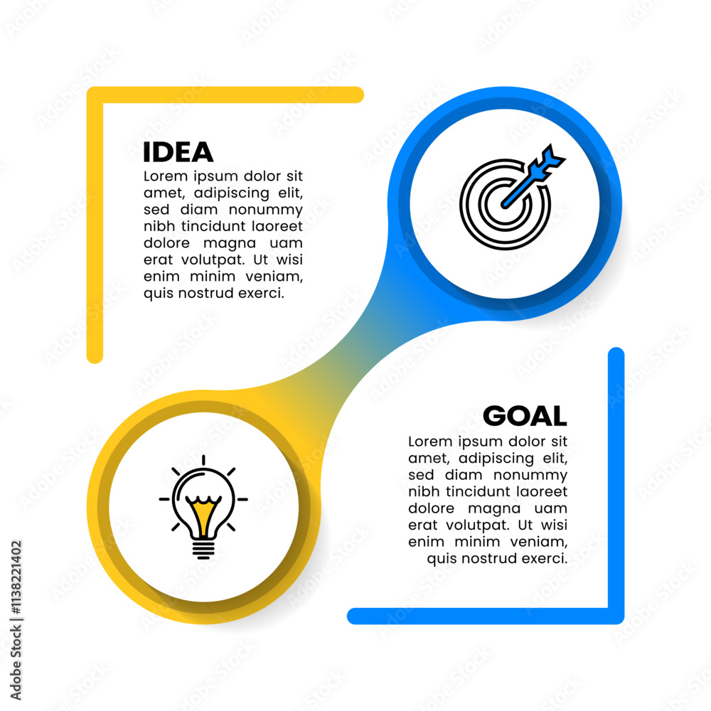 Fototapete infographic template. 2 connected steps with icons and text