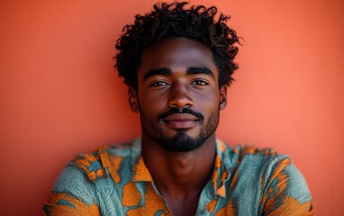 Africa American handsome man with a floral shirt in summer