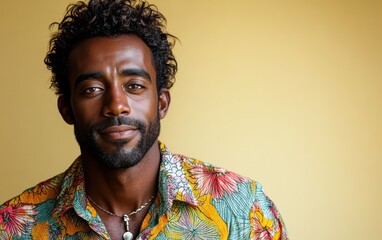 Africa American handsome man with a floral shirt in summer
