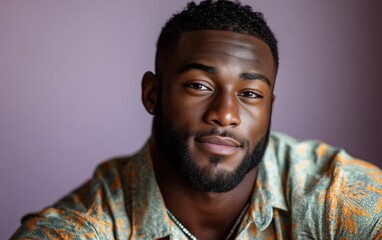 Obraz premium Africa American handsome man with a floral shirt in summer