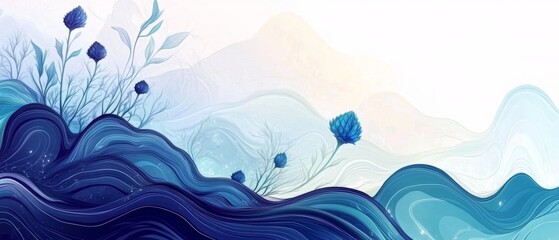 modern header design with thistle, midnight blue and sky blue colors. dynamic curved lines with fluid flowing waves and curves