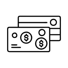 credit card with dollar signs icon, cyber monday line art, cyber icon - simple black line art icon of credit card with dollar signs, for cyber monday celebrations. cyber vector art.