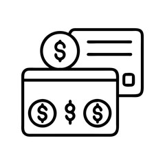 credit card with dollar signs icon, cyber monday line art, cyber icon - simple black line art icon of credit card with dollar signs, for cyber monday celebrations. cyber vector art.
