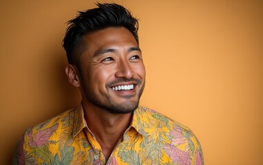 handsome man with a floral shirt in summer
