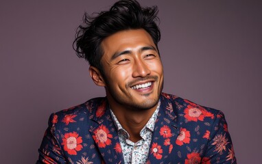 handsome man with a floral shirt in summer