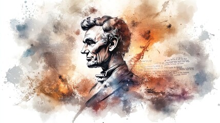 elevate your space with abstract art: lincoln's silhouette crafted from his iconic quotes – perfect for sports interiors and inspirational decor!