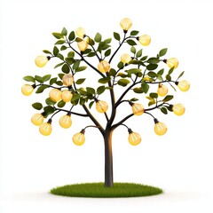 Decorative tree with glowing lights and green leaves on grass patch