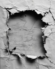 White Grunge Paper Texture with Torn Hole and Folded Edge