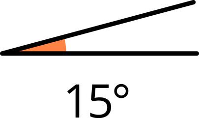 Icons from different angles. 15, 30, 45, 60, 75, 90, 105, 120, 150, 165, 180, 270, 360 degrees. Geometric symbol, mathematical elements. illustration