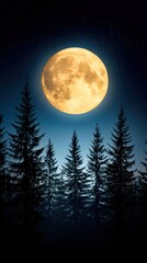 Fototapeta premium Bright Full Moon Illuminates Forest Silhouettes Under Starry Night Sky