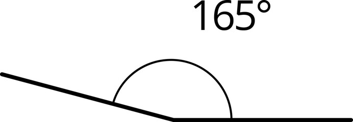 Icons from different angles. 15, 30, 45, 60, 75, 90, 105, 120, 150, 165, 180, 270, 360 degrees. Geometric symbol, mathematical elements. illustration