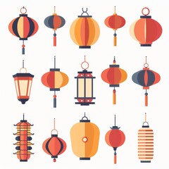 Asian lamp icon, chinese lantern isolated, traditional oriental lantern, light symbol,minimal flat flashlight