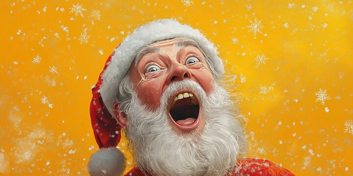 Santa Claus laughing against orange background. Holiday joy concept