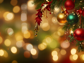 Obraz premium 빛을 반사하는 금색과 은색으로 아름답게 제작된 크리스마스 장식품 클로즈업. 부드럽고 흐릿한 홀리데이 조명을 배경으로 프리미엄, 축제 분위기, 우아한 분위기를 선사합니다